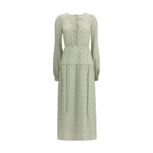 Kristina Ti Women Silk Long Dress With Foliage Print